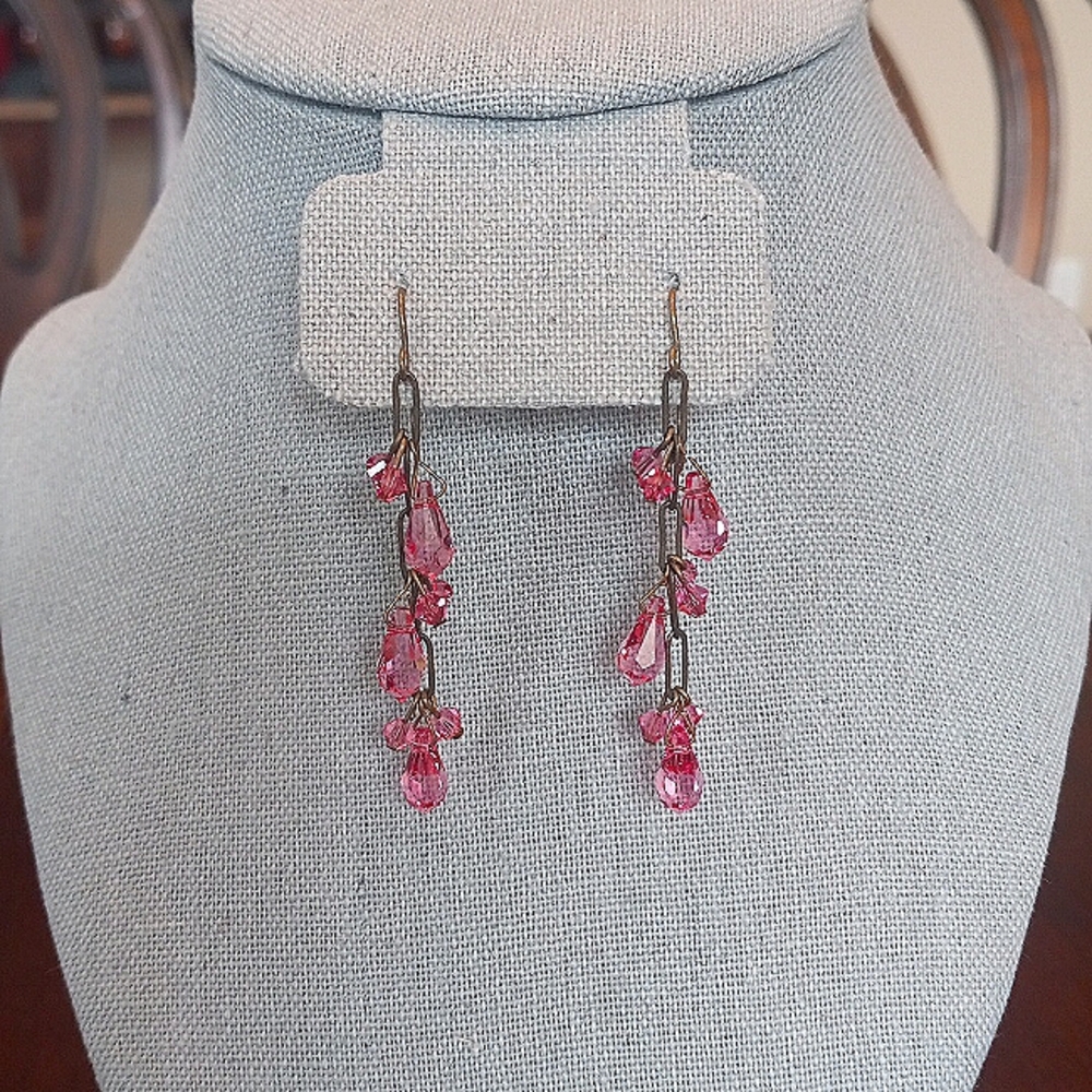 Nordstrom Vintage Hot Pink Australian Crystal Fish Hook 2" Dangle Earrings